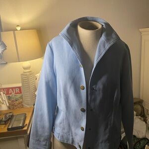 Requirements 1990’s blue jacket with snap closure.